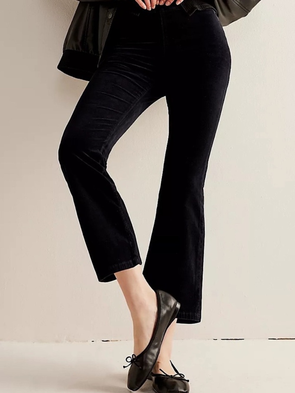 Free People XS In My Feelings Black Velvet Crop Ankle Kick Flare Slim